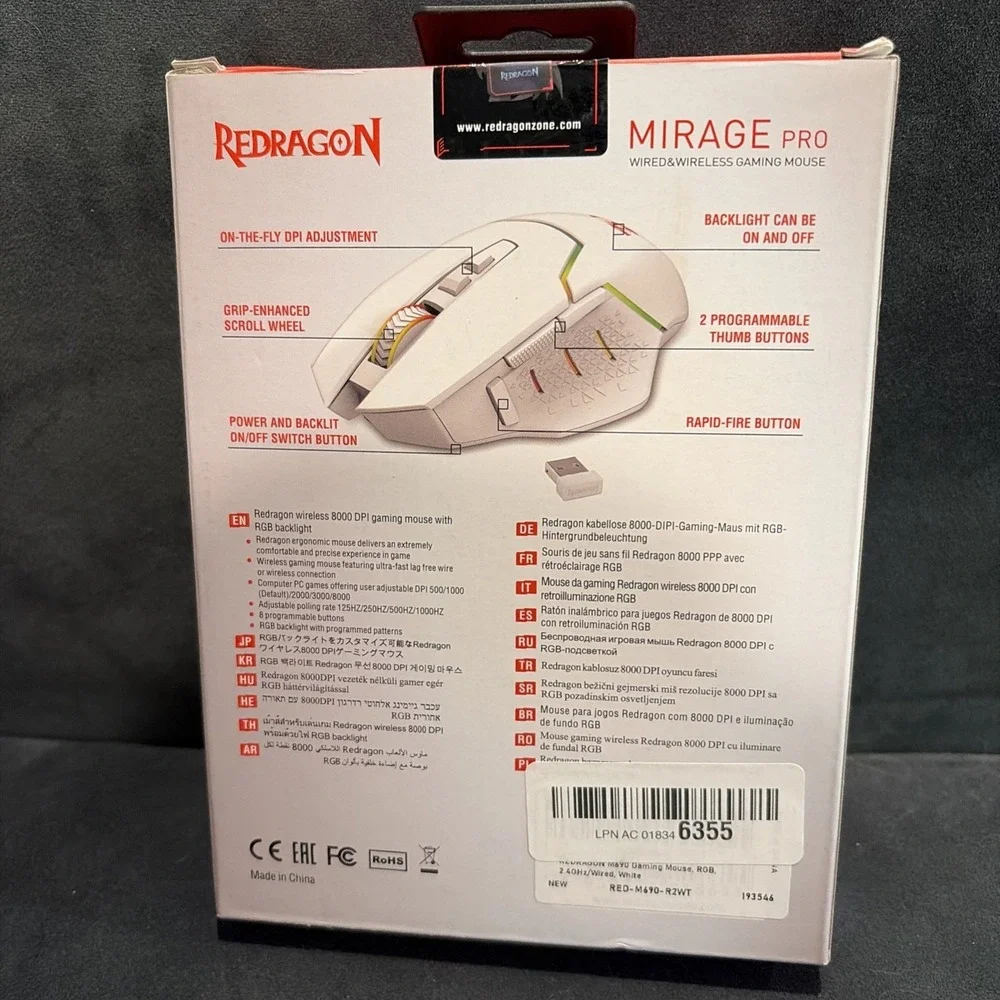 Redragon M690 PRO Wireless Gaming Mouse 8000 DPI 8 Buttons Rapid Fire RGB